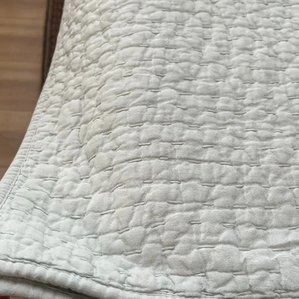 Pottery Barn Pick-Stitch Cotton Linen Blue Green Quilt 104